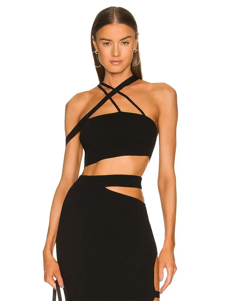 Women's Bandage Suit 2022 Summer 2 Two Piece Sets Sexy Bodycon Cut Out Cropped Top & Long Midi Skirt Club Evening Party Outfit