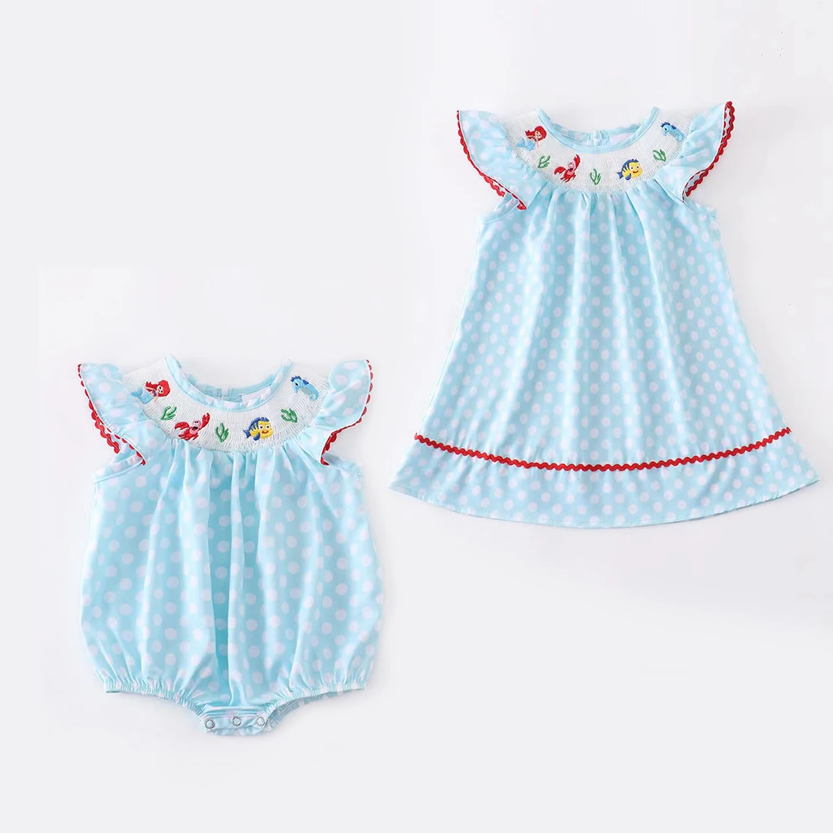 Zoobies Mädchen Sommer-Strampler mit gesmoktem Geschwisterkleid