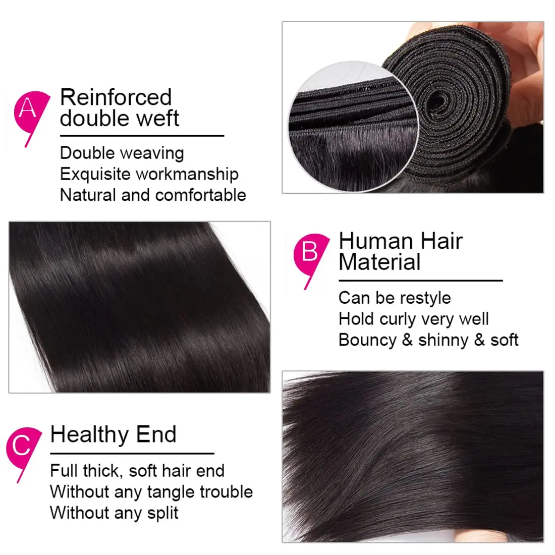 Pelo brasileño ondulado, 3 mechones de cabello humano 100%, extensiones de pelo ondulado liso de seda sin procesar, extensiones de cabello de doble trama