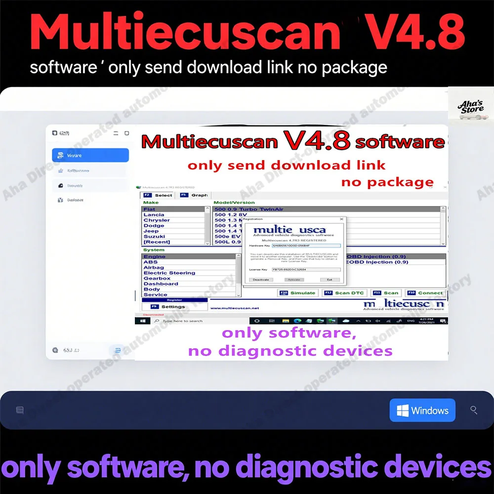 ماسح ضوئي Multiecuscan V4.8 obd2 لنماذج إكسسوارات السيارات الأوروبية والأمريكية + ELM327 + محول مسطح مسجل Keygen غير محدود