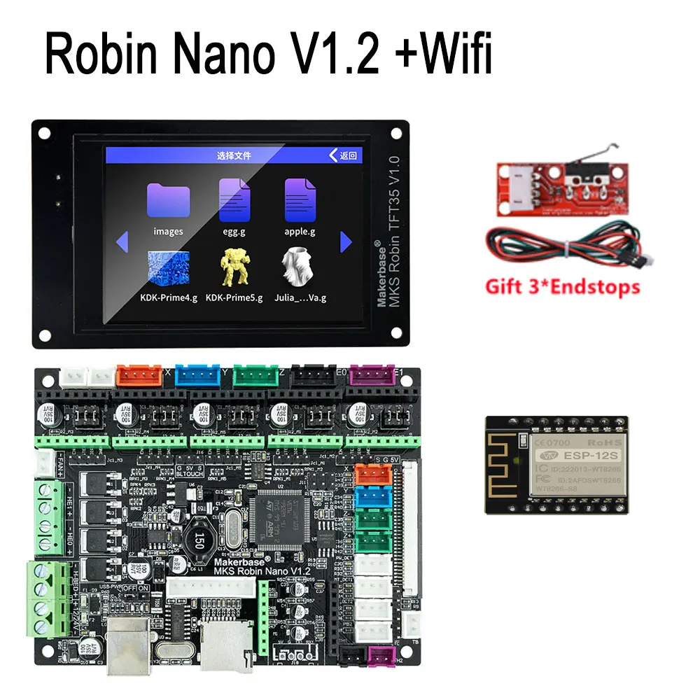 MAKERBASE Motherboard MKS Robin Nano V3 Steuerplatine 3D-Drucker 32-Bit-Controller-Kit TS35 Touchscreen-Display Robin Nano V1.2
