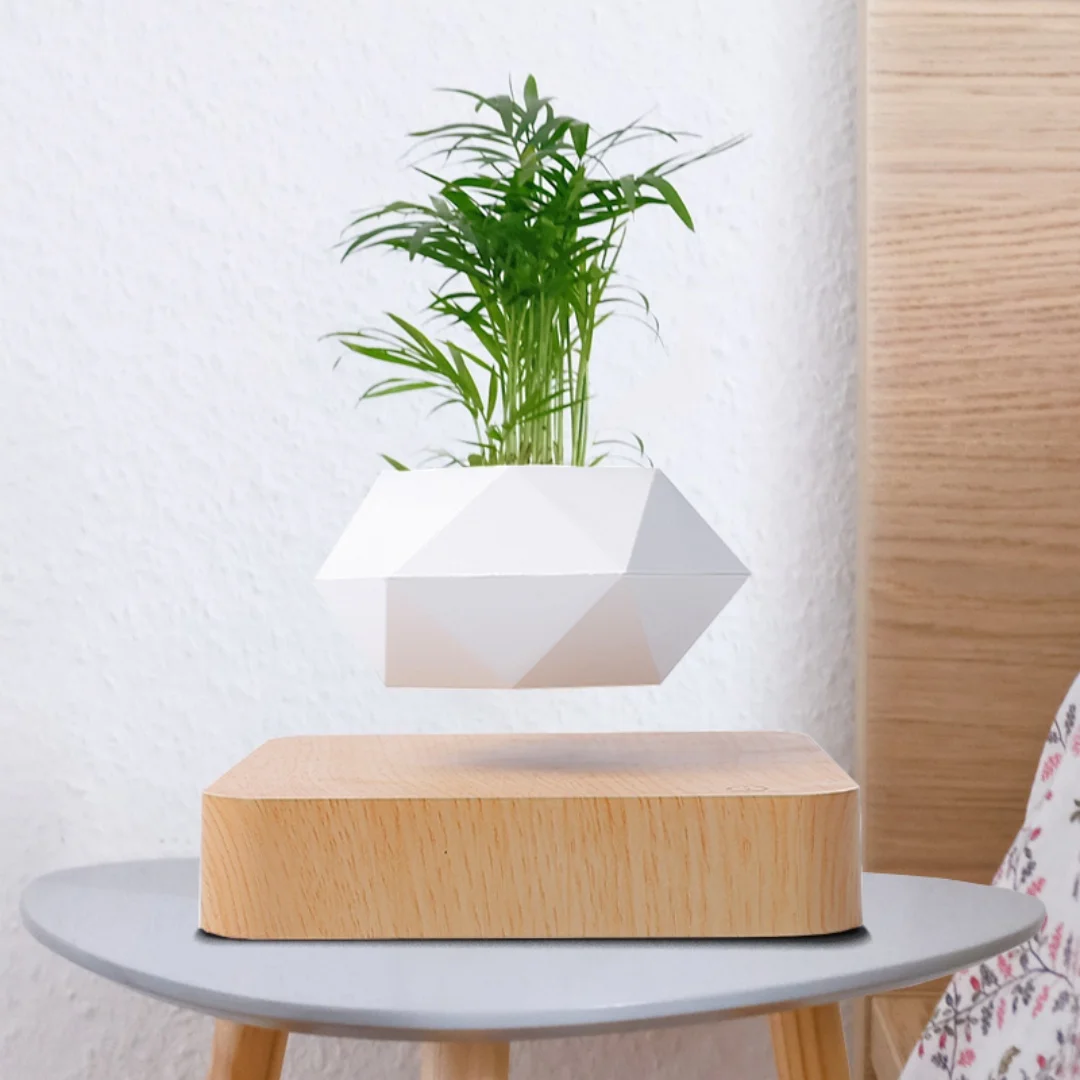 Levitating Air Bonsai Pot, Rotation Flower Pot Planters, Magnetic Levitation Suspension Floating Pot, Potted Plant Home Desk Decor in Flower Pots & Planters from Home & Garden on (Light Color)