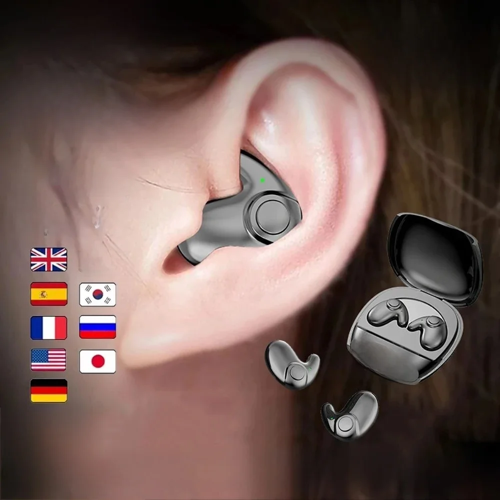 kebidumei Écouteurs sans fil Bluetooth 5.3 AI, traduction, prise en charge de 135 langues, casques de sommeil, oreillettes HiFi à réduction de bruit 3