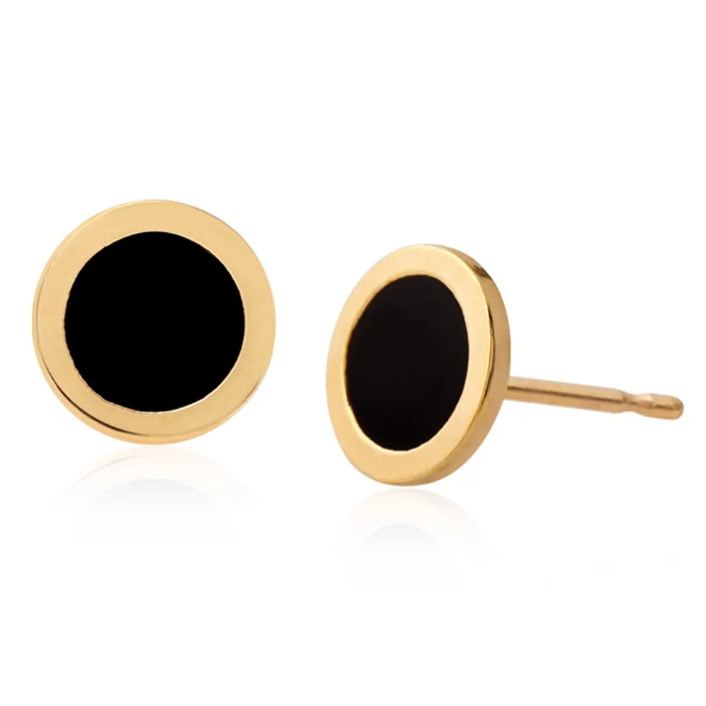 RS509 Mini Art 14K GF Gold Field Black Round Earrings