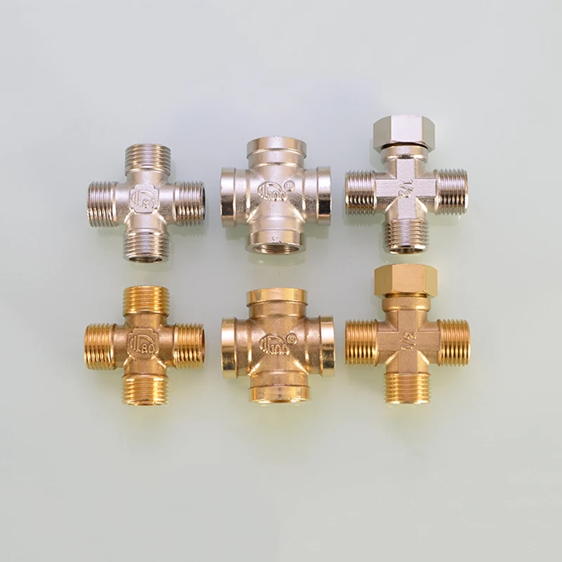 

Brass/Plated Pipe Fitting 4 Way Connector Cross 1/2" 3/4" Male Female Thread Copper Barbed Coupler Adapter Coupling Union