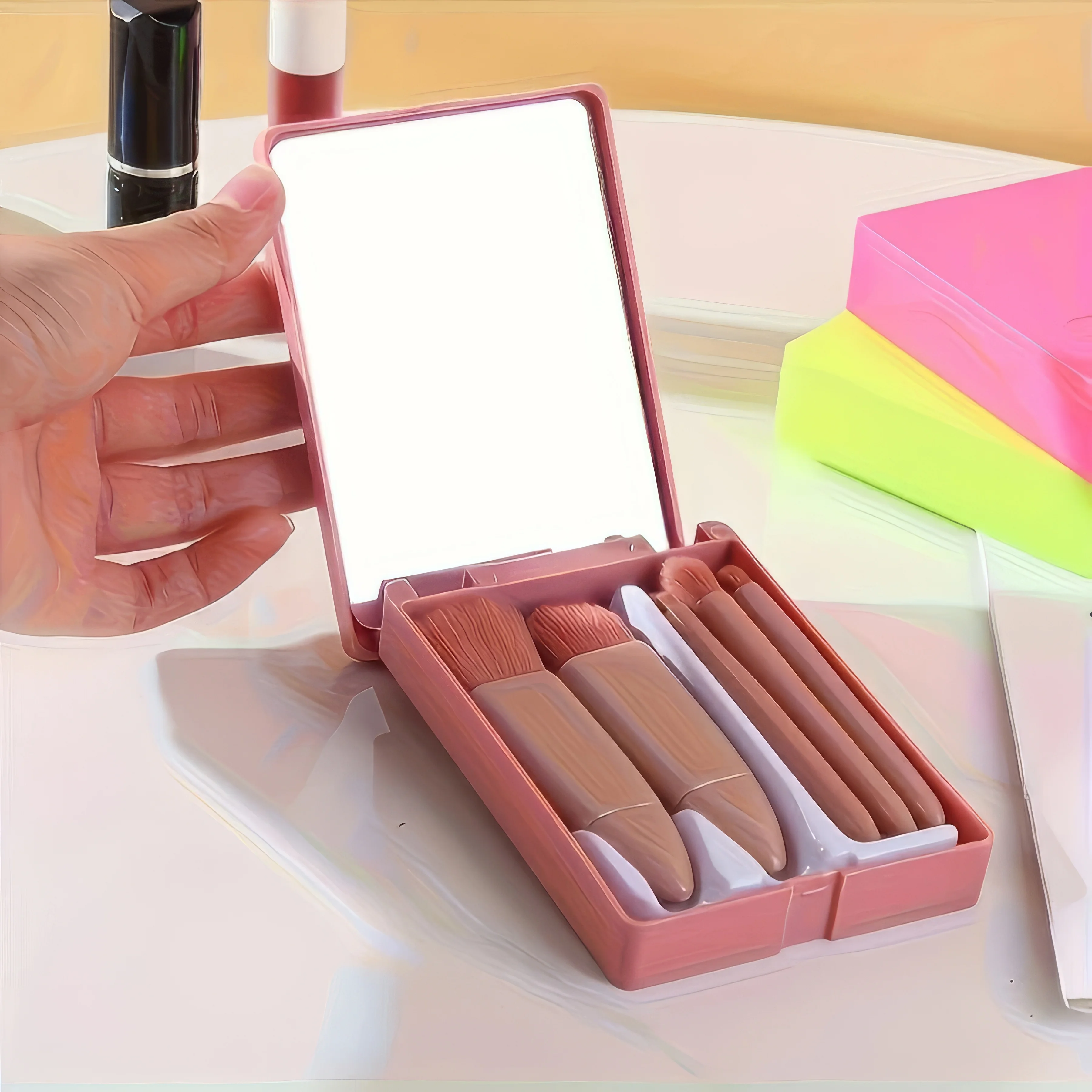 1 Set Mini-Make-up-Pinsel, ausgestattet mit Puder-Rouge-Pinsel und Lidschattenpinsel, geeignet für das tägliche Make-up