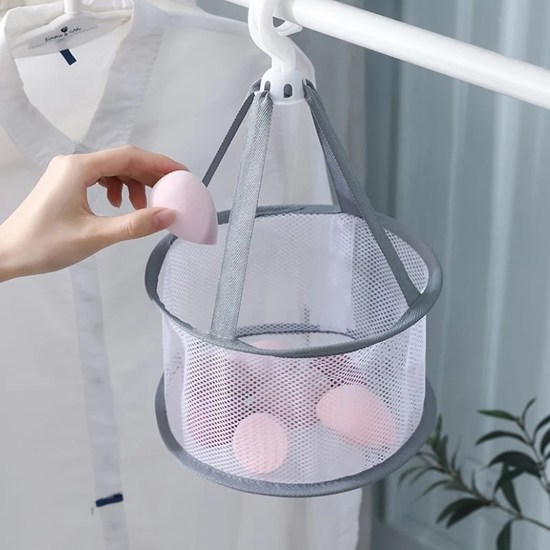 Cesta colgante para secado de huevos, bolsa de red para almacenamiento de brochas de maquillaje, organizador de belleza