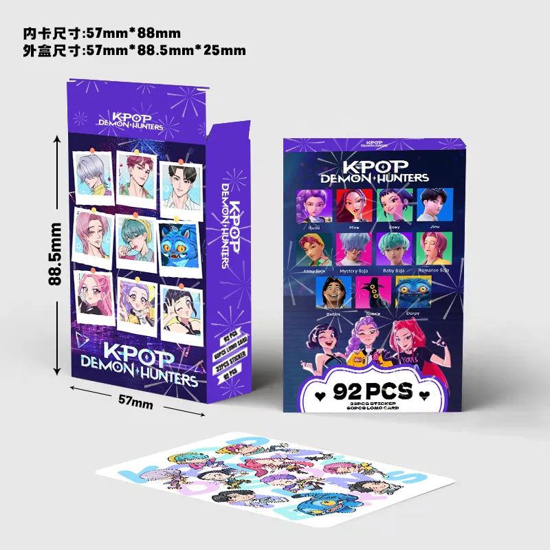 92pcs K-POP Demon Hunters Double Sided Holographic LOMO Cards - HUNTR/X Anime Collectible PVC Photocards, Rainbow Laser Fan Gift