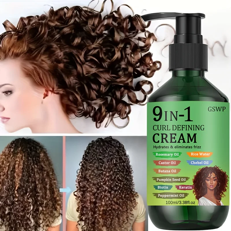 GSWP 9-in-1 Curling and Styling Cream: Moisturizes and Nourishes, Provides Long-Lasting Hold, Effectively Controls Frizz.100g