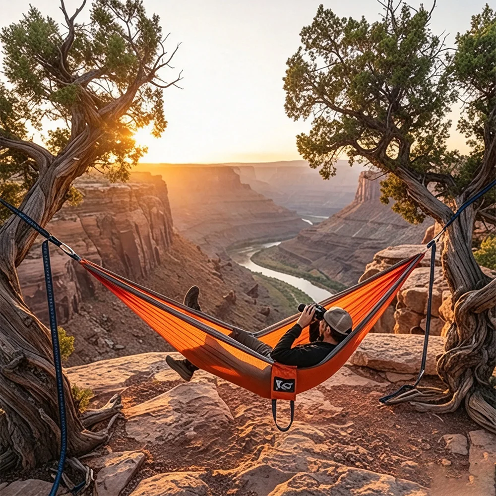 Packable Travel Hammock Nylon Hanging Swing Bed With Storage Bag Tree Straps Carabiners For Camping Fishing Outdoor Leisure
