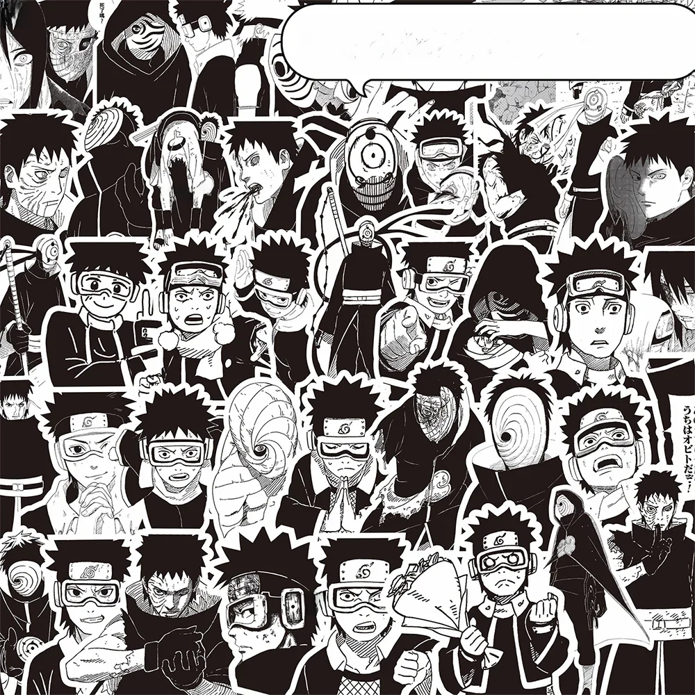 10/30/70 pièces Anime NARUTO Uchiha Obito autocollants Cool noir et blanc Graffiti décalcomanies téléphone portable bagages dessin animé autocollant décor