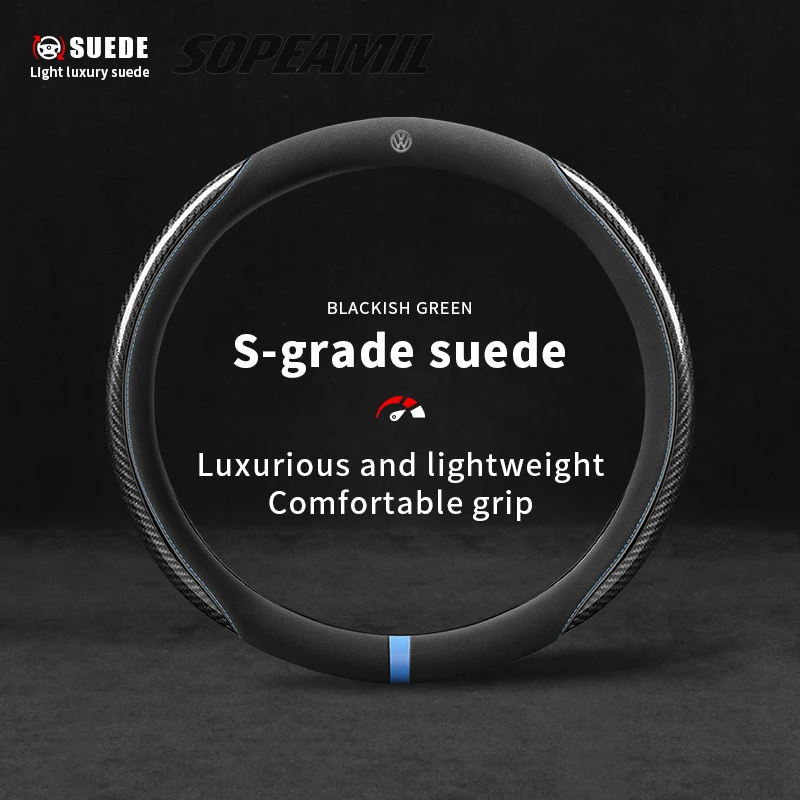 

Car Carbon Fiber Suede Steering Wheel Cover Volkswagen R Magotan Jetta Passat Golf 5 GTI Beetle Tiguan Touareg Polo T-ROC Touran