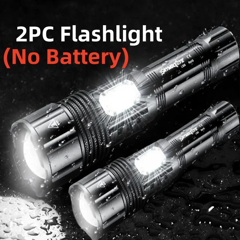 

Skywolfeye 2PC High Lumens Rechargeable LED Super Bright Flashlight Powerful Adjustable Focus Flashlight for Camping Emergencies