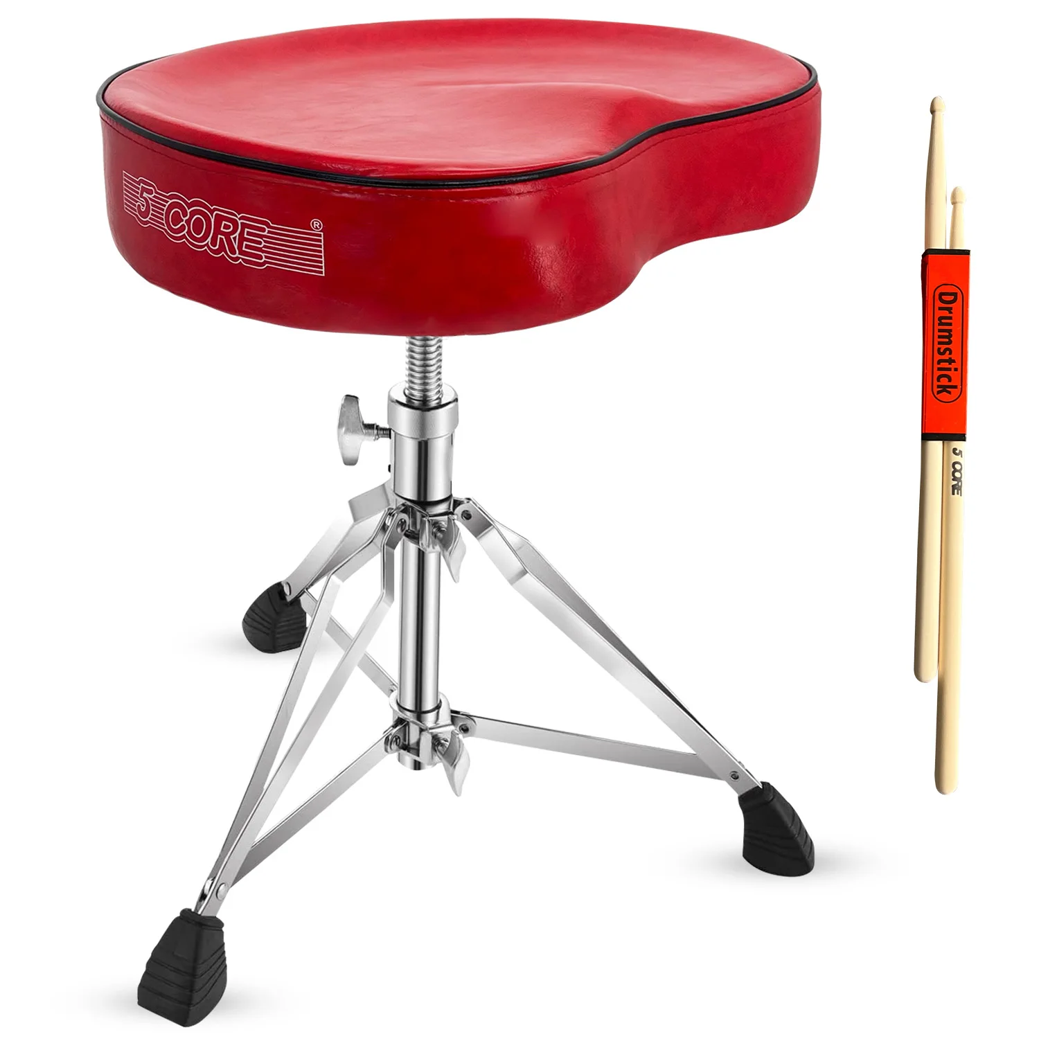 

5 Core Drum Throne Padded Guitar Stool Saddle Drummer Seat for Adults & Kids DS CH RED SDL HD
