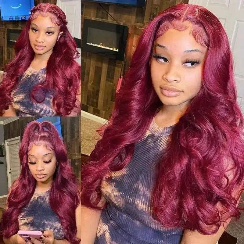 Body Wave Human Hair Wigs Burgundy 13x6 Hd Lace Frontal Human Hair Wigs 13X4 Transparent Colored Red Lace Front Wig For Women