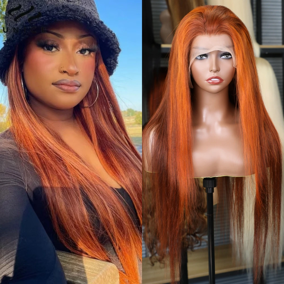 

13x4 13x6 Transparent Lace Frontal Wigs 24 inch Brown Ginger Orange Color Wigs Human Hair Straight Brazilian Remy Hair