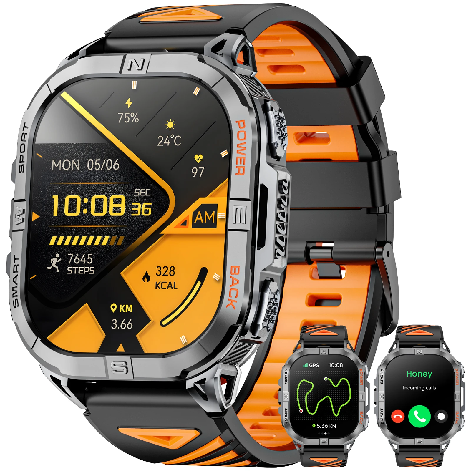 GPS Smartwatch 2.01'' Bluetooth Anruf 128Mb+128Mb Speicher DIY Zifferblatt IP68 Wasserdicht 100+Sportmodi Herzfrequenz Schlafmonitor Sprachassistent