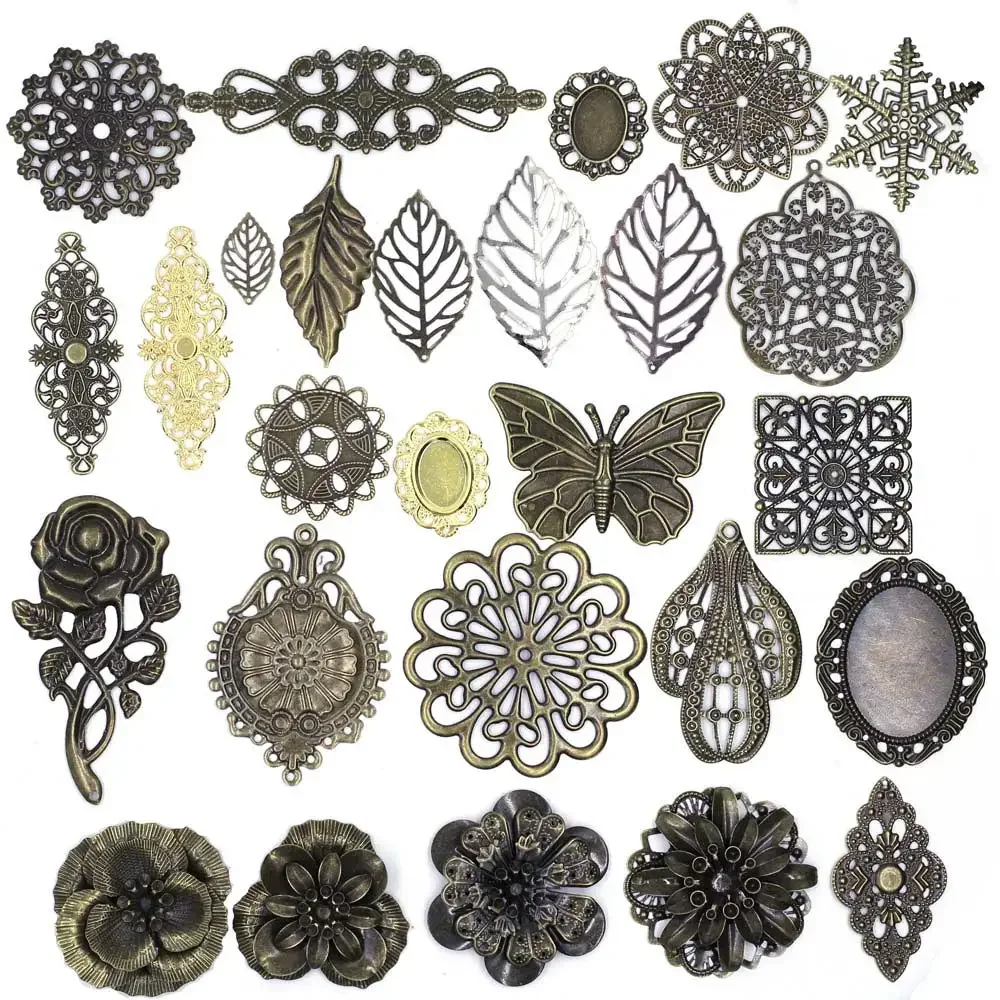 Różane kwiatki filigranowe, zawieszki kwiatowe, ozdoby, metalowe elementy do rękodzieła, łączniki do dekoracji, scrapbookingu, biżuterii, akcesoria DIY. — zdjęcie 2