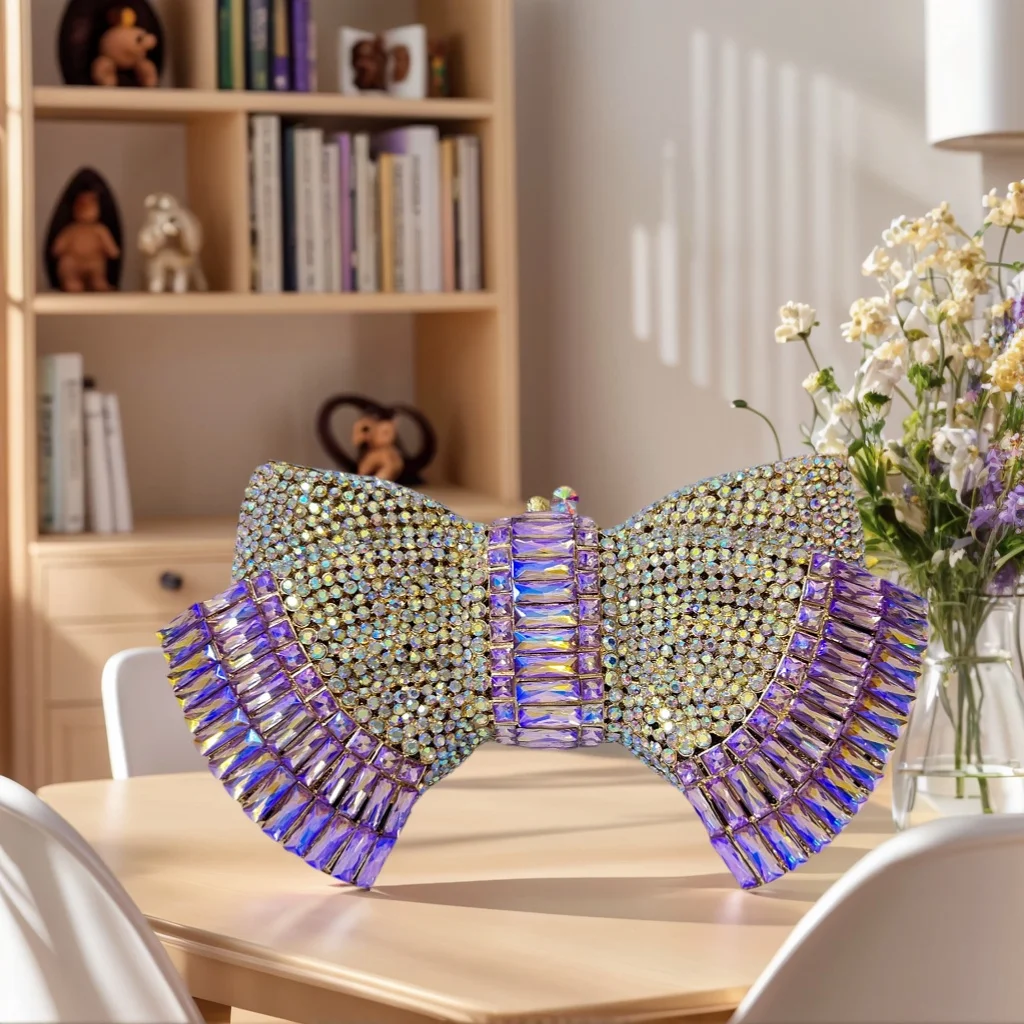 

Sparkling Bow Rhinestone Evening Bag for Women Trendy Crystal Clutch Bag Wedding Party Purse Handbag for Prom Dating