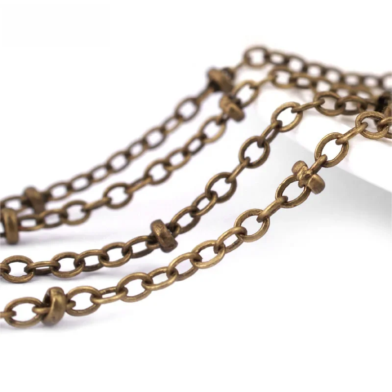 Szerokość 1.5MM 2MM Płaskie owalne ogniwo z koralikami Kula stacji Antyczny brąz Naszyjnik Łańcuchy Diy Akcesoria Rosediy oficjalny spotkanie — zdjęcie 2