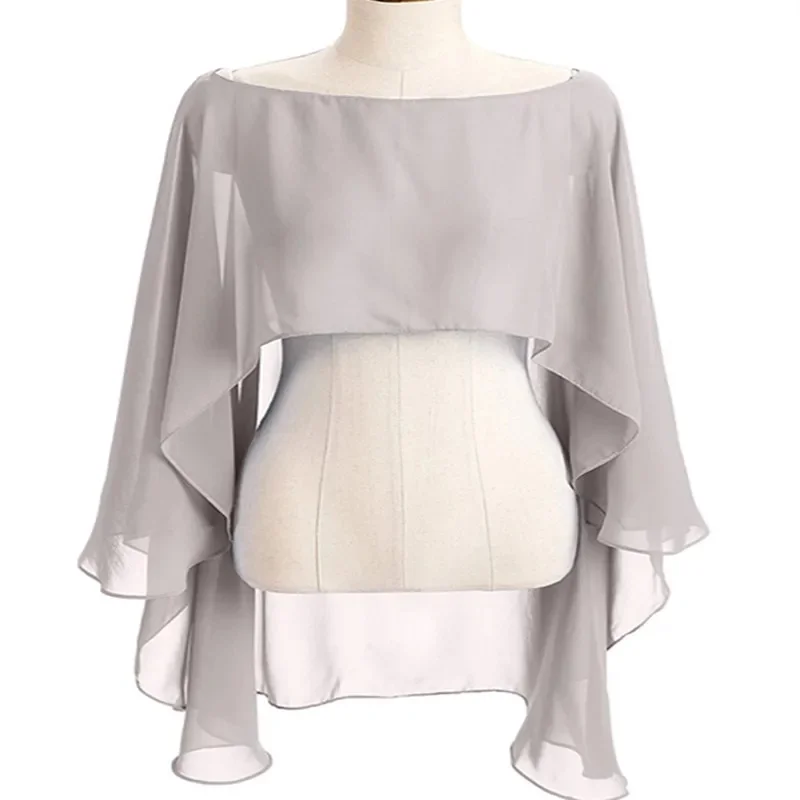Prawdziwe zdjęcie nowa seksowna niestandardowa kurtka ślubna Bolero biała kość słoniowa szary materiał szyfonowy peleryna peleryna Bridal okłady kurtki — zdjęcie 2