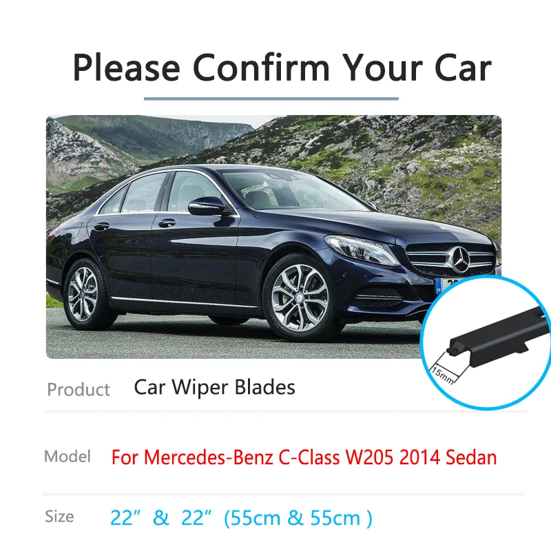 For Mercedes-Benz C-Class W205 2014 Sedan Front Wiper Blades Rubber Window Windshield Windscreen Brushes Cleaning Car Accessorie