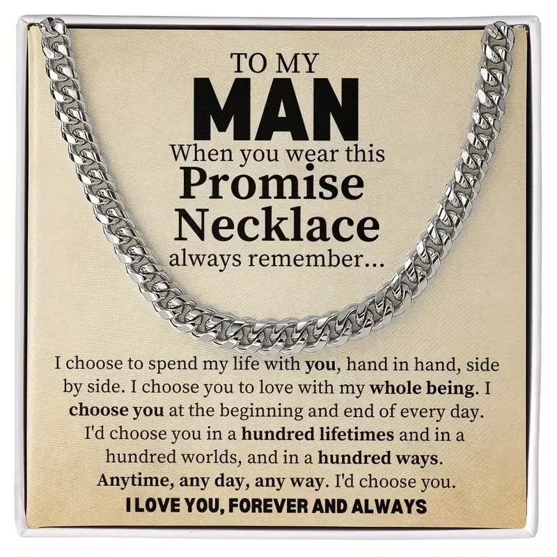 Cuban Necklace+Message Card+Gift Box for Boyfriend/Husband/Fiance, Daily Outfit, Ideal Birthday/Party/Valentine's Day Present.