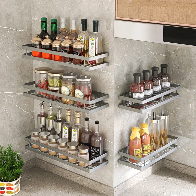 Stainless Steel, Organiser, Kitchen, No-Punch Wall Mounted, Shelf, Multi-Purpose Spice Rack