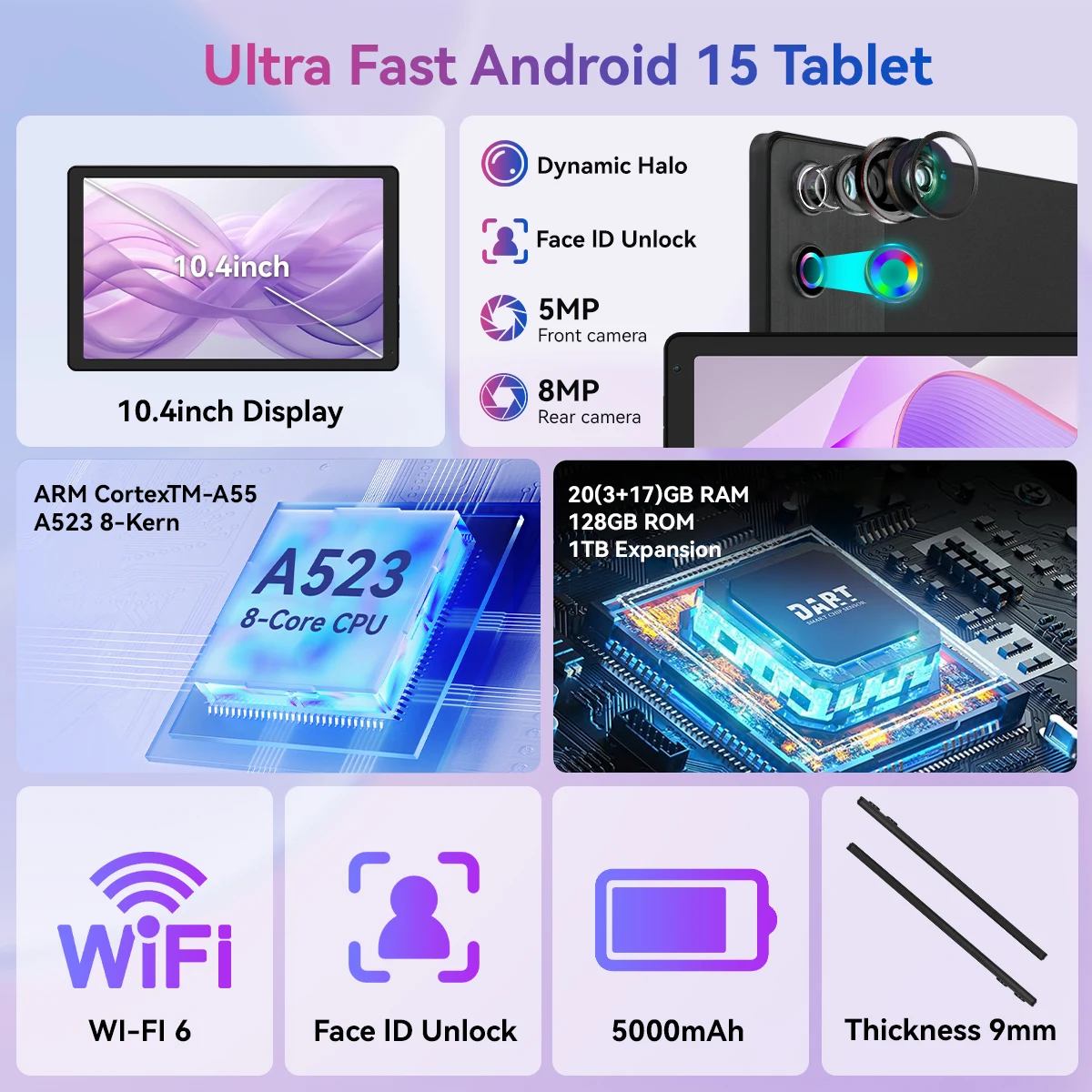 C12 8-Core Tablet PC 10.36 Inch Android 15 Laptop Style Tablet 20GB(3+17GB) RAM 128GB ROM 1280*800 HD LCD 5000mAh Type-C 1TB Expandable Basic Accessory Set For Study Entertainment