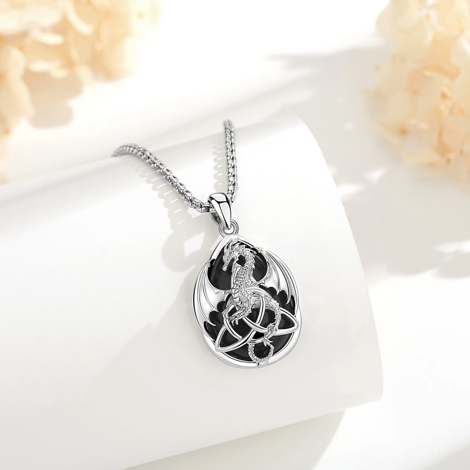 Eudora Obsidian Dragon Witch Knot Necklace Celtic Knot Amulet Pendant Wicca Pagan Jewelry Spiritual Gift for Women Men