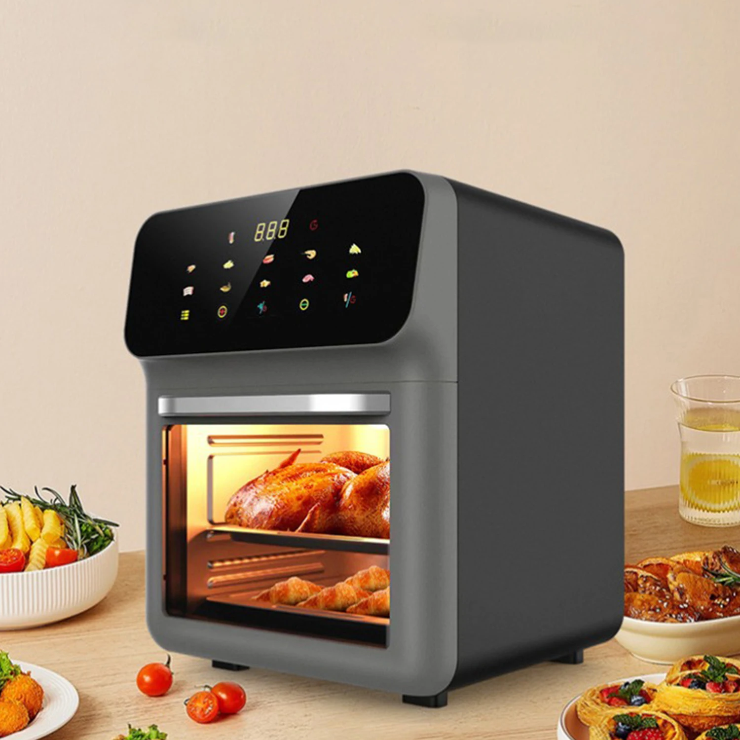 Air Fryers 10L Large Capacity Oil-free Automatic Household Kitchen 360°Baking Convection Oven Electric Deep Fryer without Oil