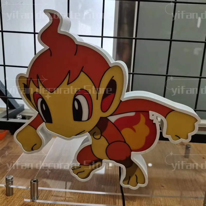 Imagem -04 - Chimchar Macaco Logotipo Lightbox Led Personalizado Decoração de Parede para o Negócio Pendurado Arte 12 Polegada Crianças Desktop Nightlight 3d Impressão Presente Luz