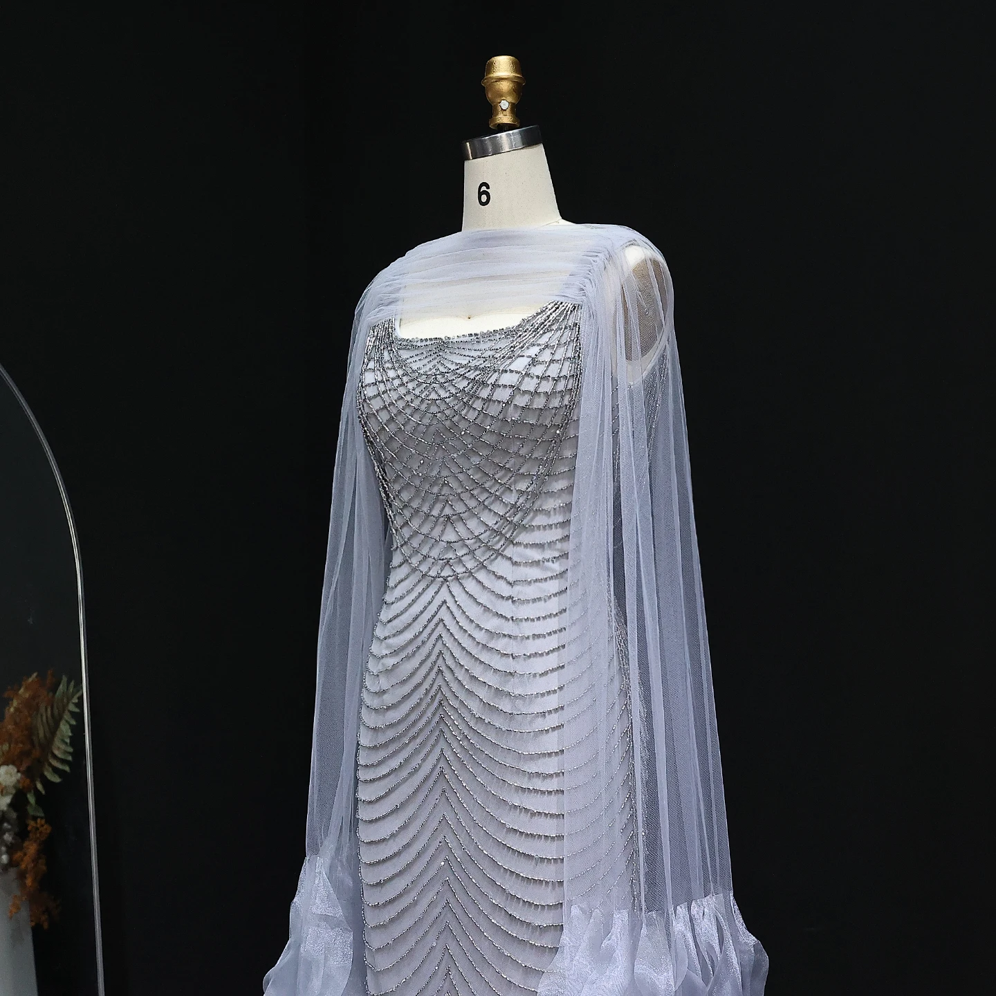 Sharon Said Luxury Beading Purple Dubai Evening Dress with Cape Sleeve Tiered Ruffles Women Wedding Party Gowns SS280 Customized image 6