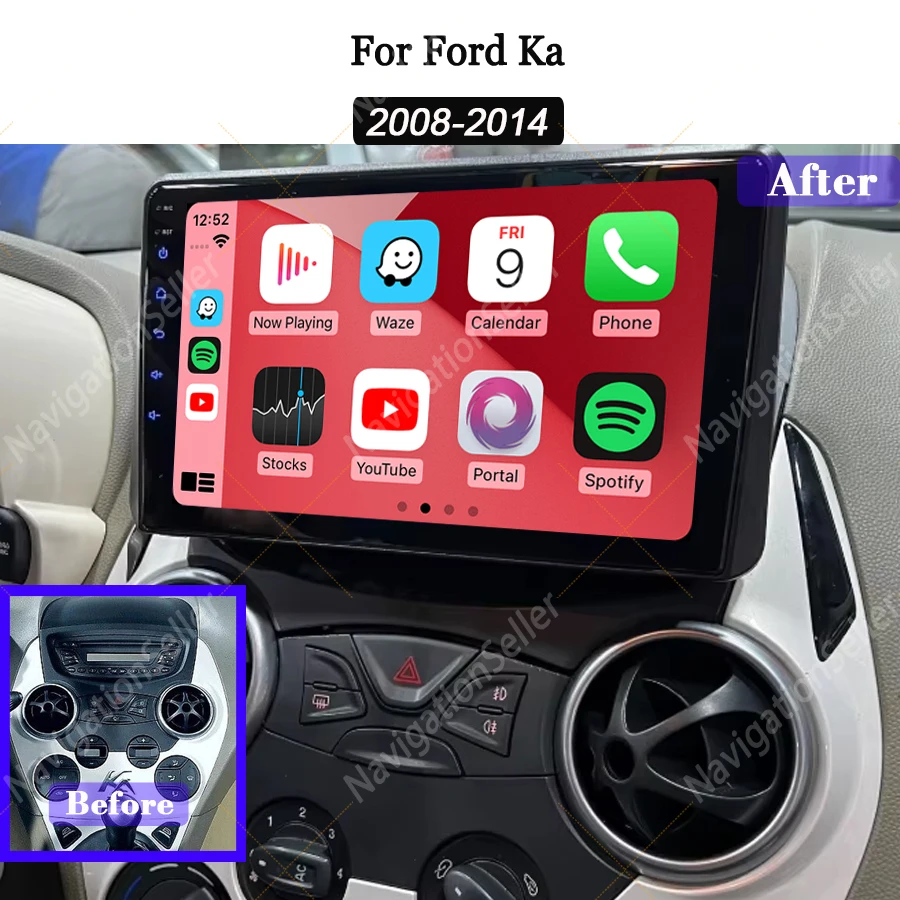 

Android for Ford Ka K2 2008 2009 - 2014 Car Multimedia Player Wireless Carplay Auto Head Unit Radio Stereo Navigation GPS 2din