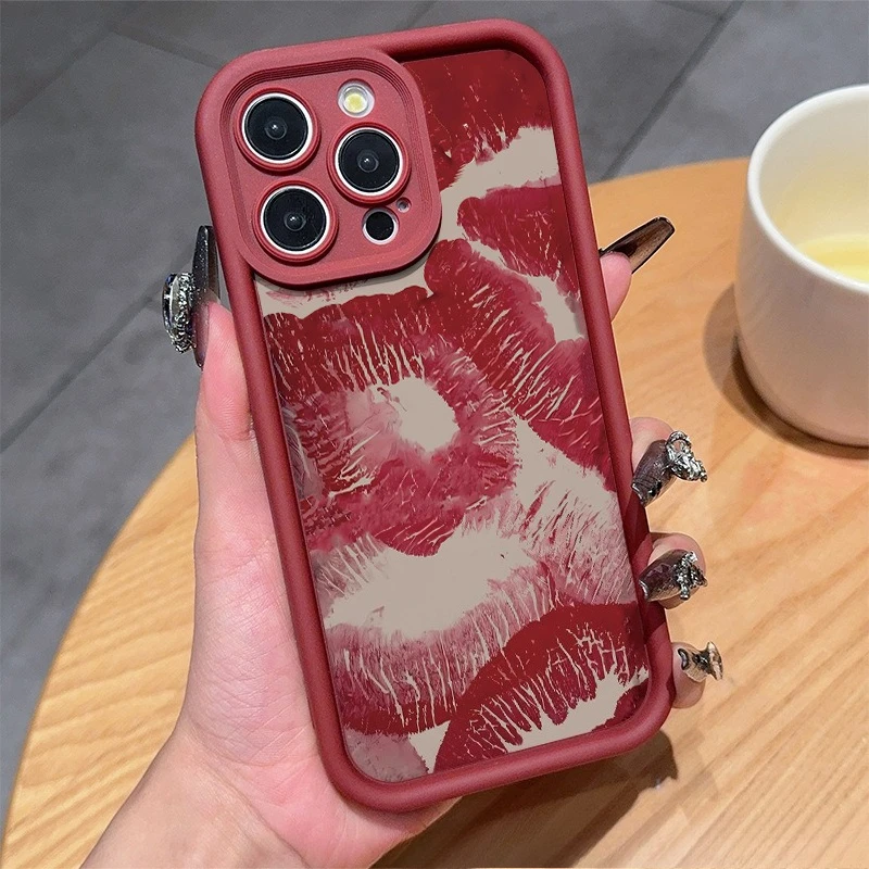 

Sexy Girl Red Lip Print Phone Case for Iphone 16 15 14 13 12 11 Pro Plus Promax X XS XR All Inclusive Anti Fall Hard Phone Case