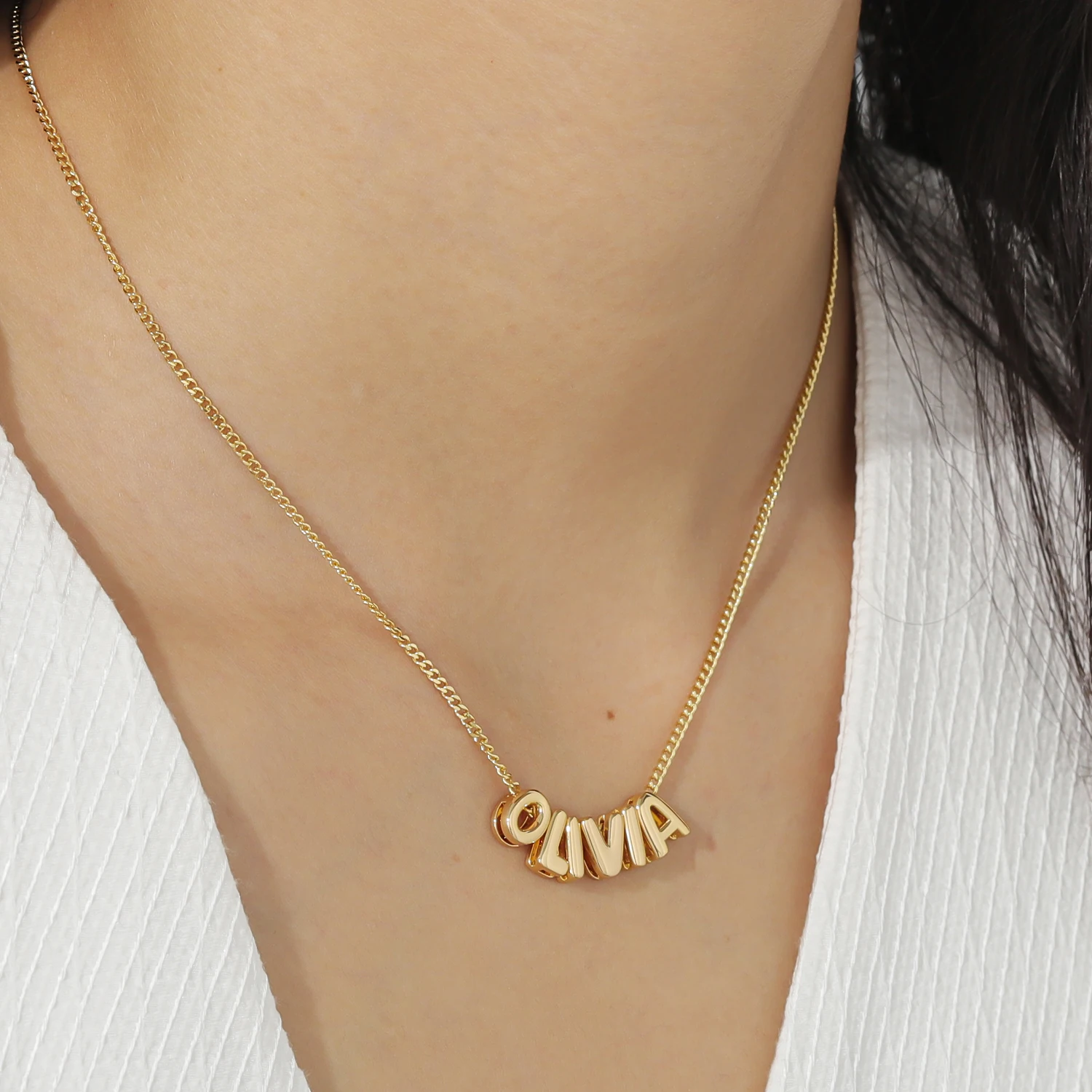 Collar personalizado con nombre, colgante de acero inoxidable con letras de burbuja, regalo de graduación para novia