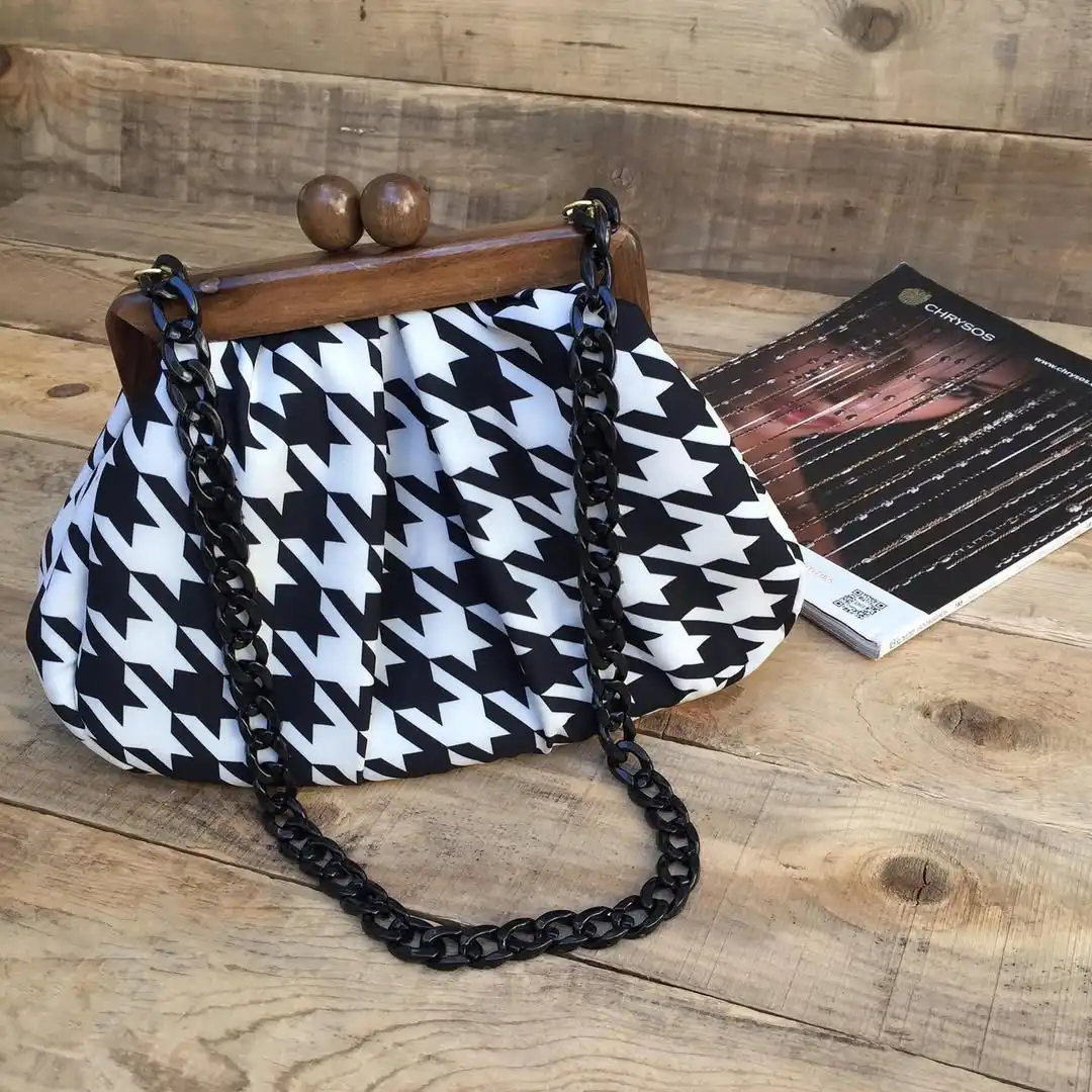 

Потерянный винтажный тканый клатч с узором «гусиные лапки», деревянный рот, сумка с замком-поцелуем, набор клатчей Eveni, сумки, большой кошелек 25x19x8 см