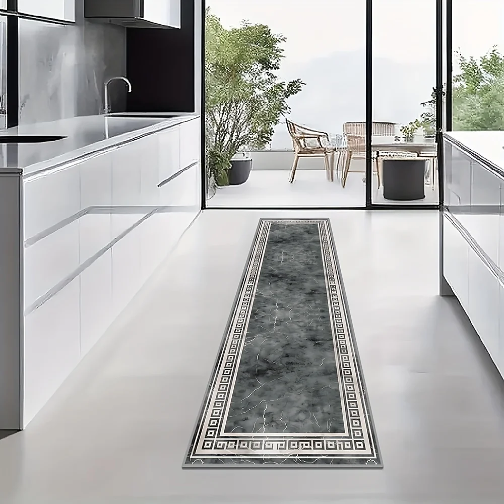 VIKAMA Elegant Black and Gray Marble Textured Runner Rugs for Living Room, Kitchen, and Hallway Home Decor Long Carpet Floor Mat