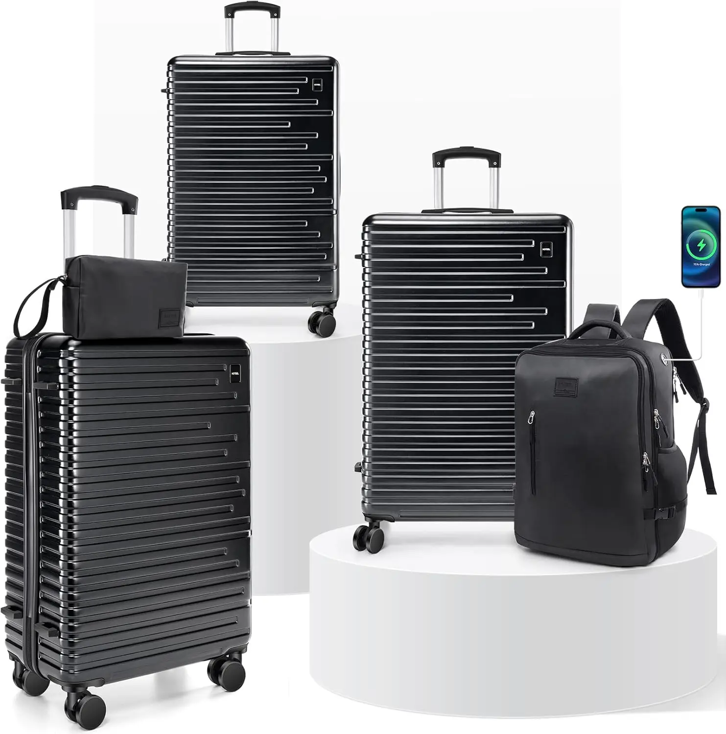 5 Piece Luggage Sets,ABS+PC Suitcase with Spinner Wheels&Handle,Hardshell 20/24/28in Suitcase with Backpack&Toiletry Bag