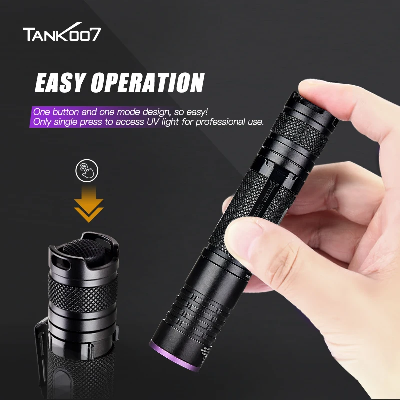 TANK007 365nm High Power Korea LED Flashlights Portable UV Light Ultraviolet Blacklight Rechargeable 18650 Battery EDC Torch