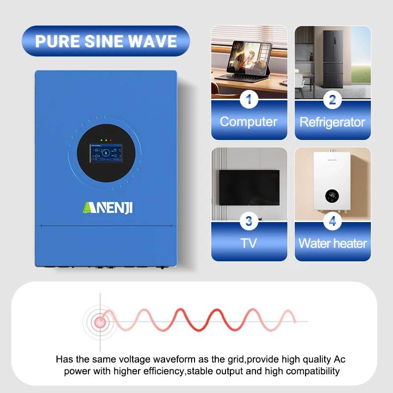 ANENJI سبليت المرحلة 12KW 48V الهجين العاكس للطاقة الشمسية الموازية 120 فولت/240Vac موجة جيبية نقية 2 MPPT العاكس 220A شاحن بالطاقة الشمسية الكهروضوئية 500 فولت