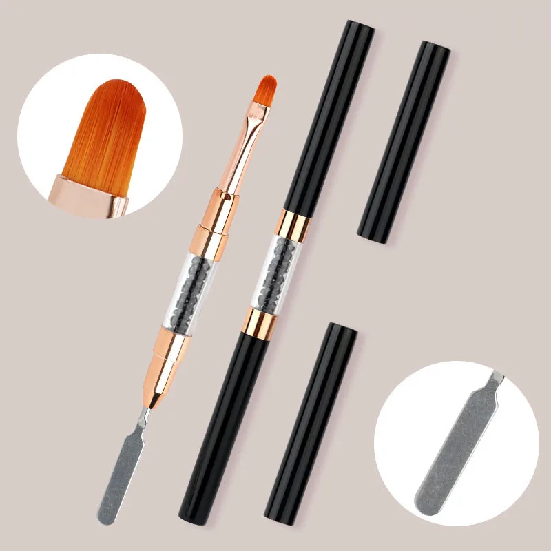 Dwustronny pędzelek do paznokci, pędzelek 2 w 1 do żelu UV, pędzelek do precyzyjnego malowania paznokci, narzędzie do usuwania martwego naskórka DIY do zdobienia paznokci