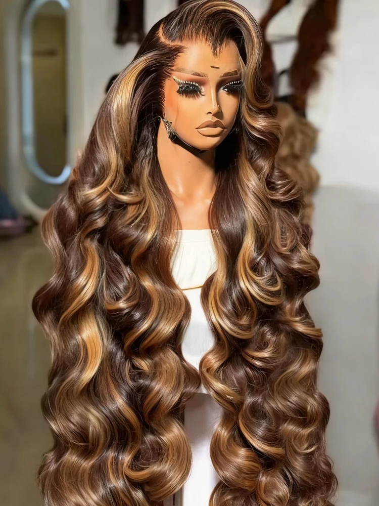 

13x4 Highlight Hd Lace Frontal Wig Human Hair Glueless Wig P4/27 Ombre Colored Honey Blonde Body Wave Human Hair Wigs For Women