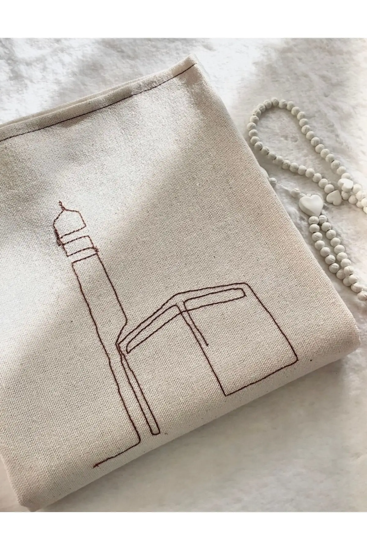 Minimal Kaaba Embroidered Linen Seccade Prayer-Dair Gift Bag Secretade