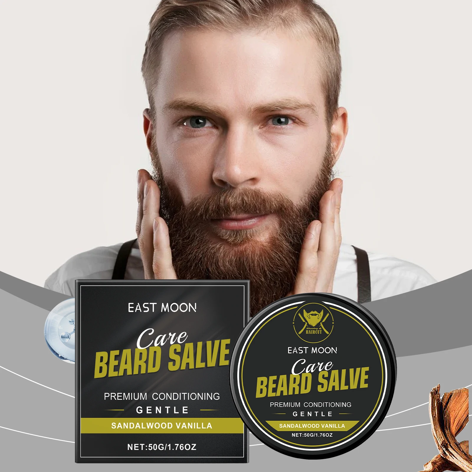 

East Moon 50g Sandalwood Men's Perfume Balm For Beard Care Nourishing Care Beard Lasting Wooden Fragrance Refreshing Beard Balm