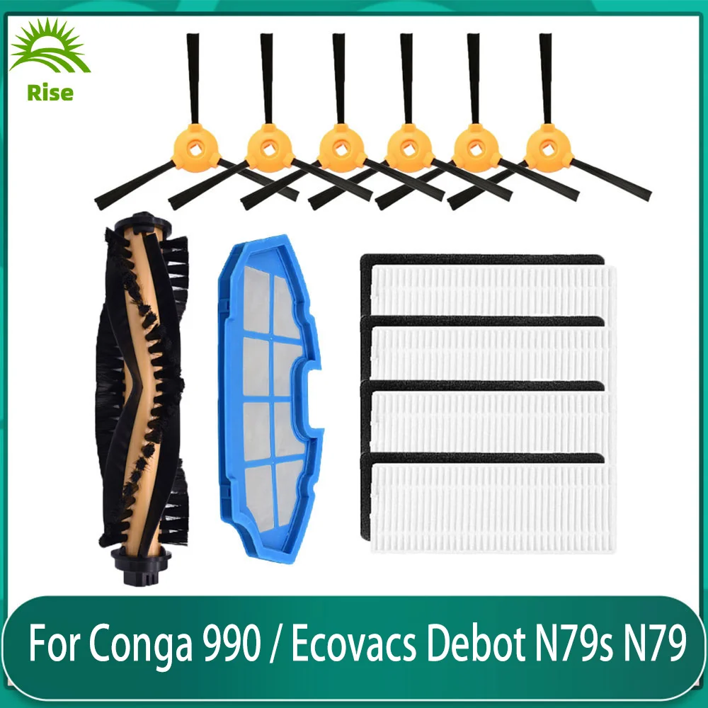 Do Conga Excellence 990 / Ecovacs Debot N79S / N79 / 500 / 600 / 601 / 711 Zestaw części zamiennych z filtrem Hepa i główną szczotką boczną
