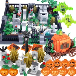 MOC Ghost Head Bouwstenen Halloween Groene Boze Geesten Pompoen Vervoer Accessoires Bakstenen Speelgoed Jongens Cadeau