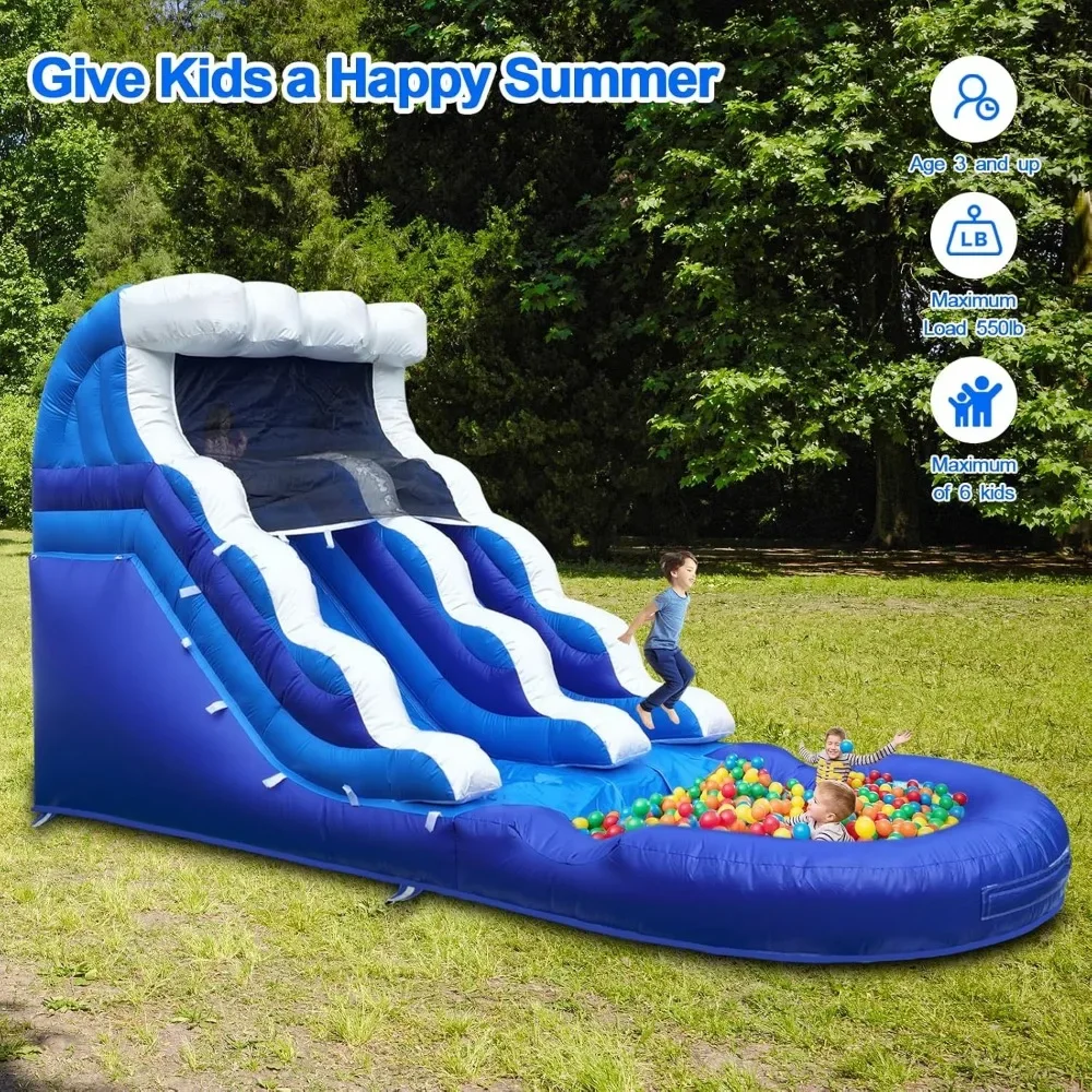 Glissière d'eau gonflable Blue Wave avec piscine anti-éclaboussures pour enfants et adultes, toboggan d'eau d'arrière-cour avec souffleur, utilisation à sec de support, extérieur, 21 pieds