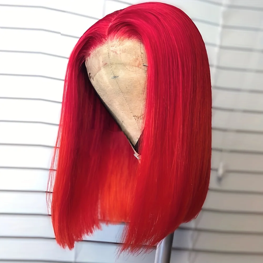 Pelucas delanteras de encaje Bob rojo 13x4, cabello humano liso de 180% de densidad, pelucas Bob con malla frontal transparente HD, peluca Bob de color de cabello humano