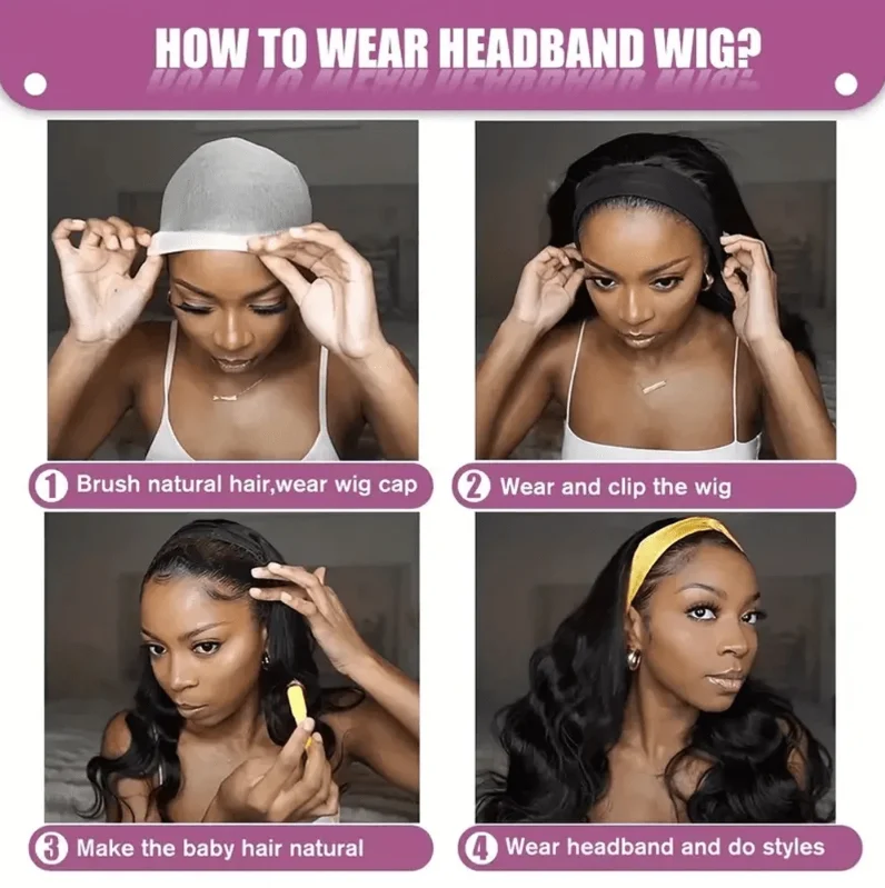 Headband Wig Human Hair Full Machine Made Curly Headband Wig Human Hair Wigs for Women Body Wave Glueless Wig 32 Inches - view 7